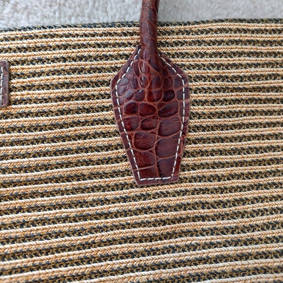 Eric Javits Raffia Beige Weaved Tote Shoulder Bag Croc Embossed Leather Trim - Picture 7 of 9